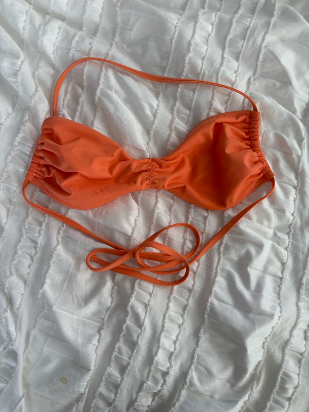 Vibrant Orange Ruched Halter Bikini Top